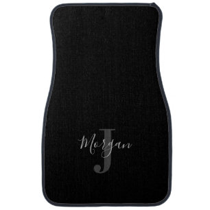 DIY Elegant Grey Script Name, Monogram, Black Car Floor Mat