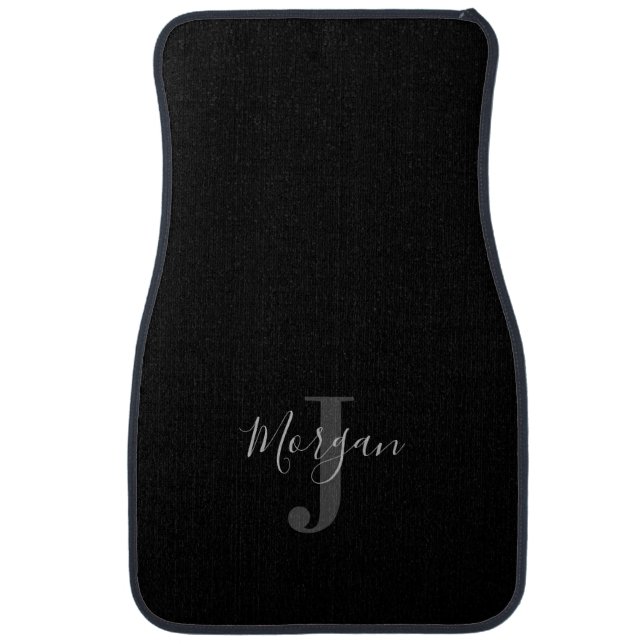 DIY Elegant Grey Script Name, Monogram, Black Car Floor Mat (Front)
