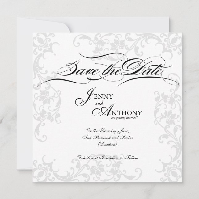 DIY Elegant Save the Date in Black and White (Front)