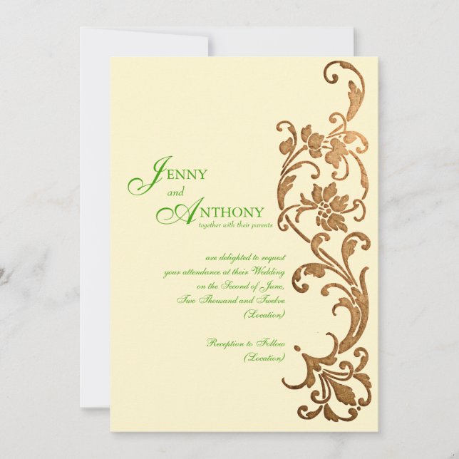 DIY Elegant Simplicity in Emerald and Bronze Invitation (Front)