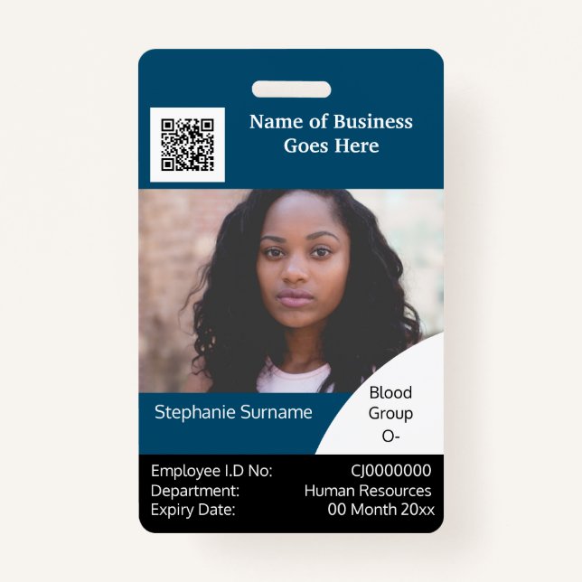 DIY Employee ID card blue black white Badge (Front)