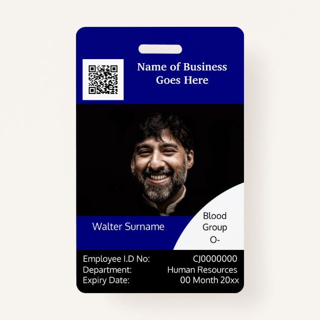 DIY Employee ID card navy black white Badge (Front)