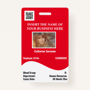 DIY employee ID card white wave red horizontal Badge