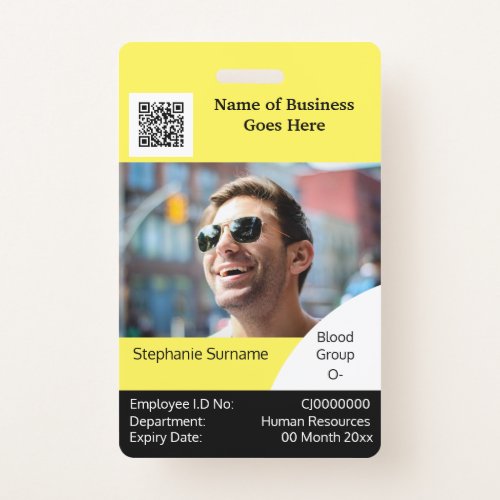 DIY Employee ID card yellow black white Badge