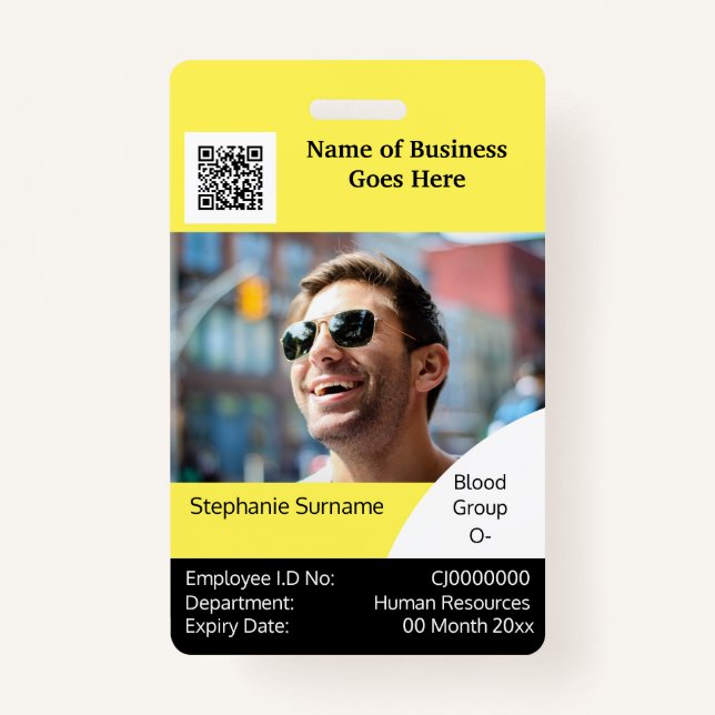 DIY Employee ID card yellow black white Badge (Front)