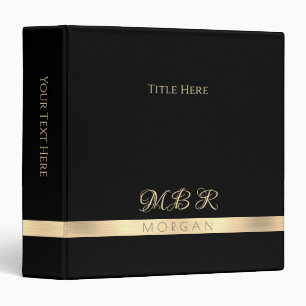 DIY Fancy Gold Monogram & Name, Title, Black 3 Ring Binder