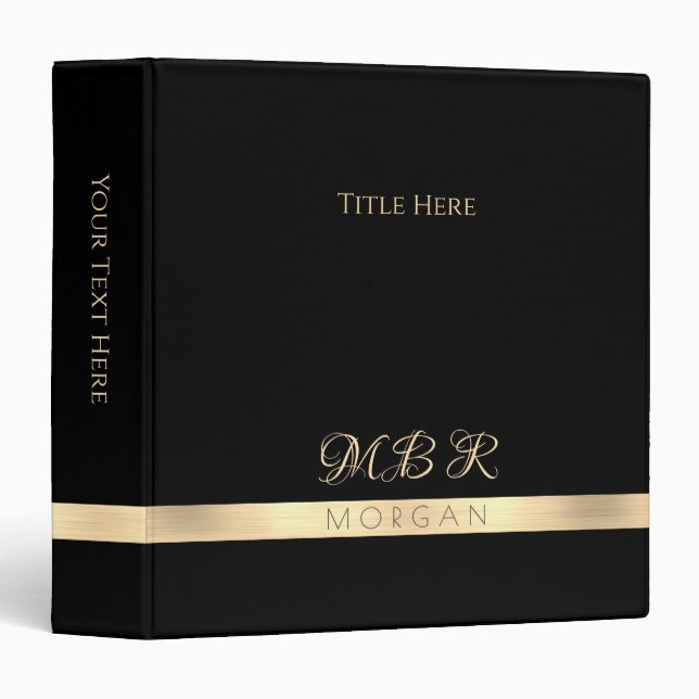 DIY Fancy Gold Monogram & Name, Title, Black 3 Ring Binder (Front/Spine)