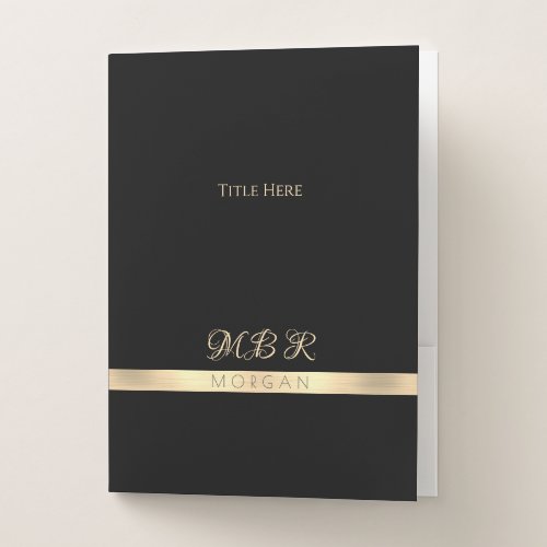 DIY Fancy Gold Monogram  Name Title Black Pocket Folder