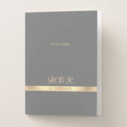 DIY Fancy Gold Monogram  Name Title Grey Pocket Folder