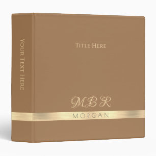 DIY Fancy Gold Monogram & Name, Title, Light Brown 3 Ring Binder