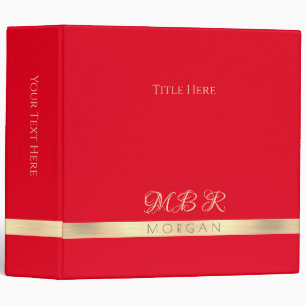 DIY Fancy Gold Monogram & Name, Title, Red 3 Ring Binder