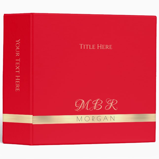 DIY Fancy Gold Monogram & Name, Title, Red 3 Ring Binder (Front/Spine)