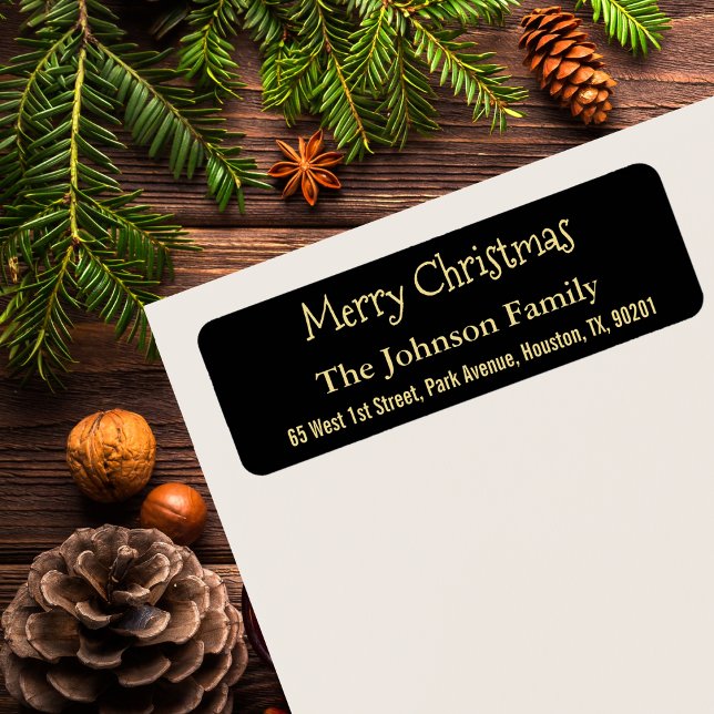 DIY Faux Gold Black Merry Christmas Return Address Label (DIY Faux Gold Black Merry Christmas Return Address Label)