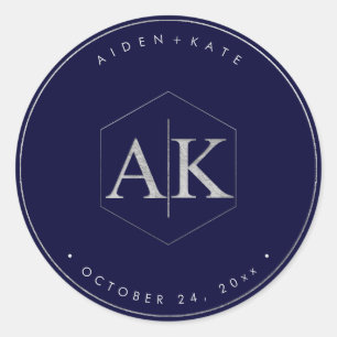 DIY Faux Silver Monogram Classic Round Sticker