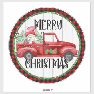 DIY Gnome Christmas Red Truck Sticker