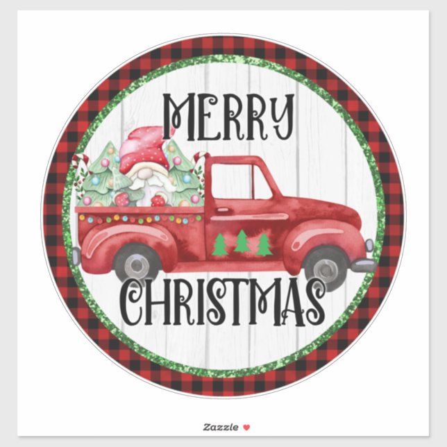 DIY Gnome Christmas Red Truck Sticker (Sheet)