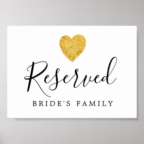 DIY Gold Foil Heart Wedding Reserved Sign