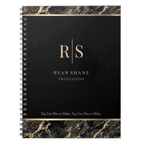 DIY Gold Initials Business Name BlackGold Marble Notebook