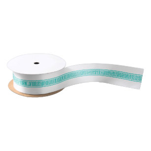 DIY Greek Key #4 & Background Color - Teal White Satin Ribbon
