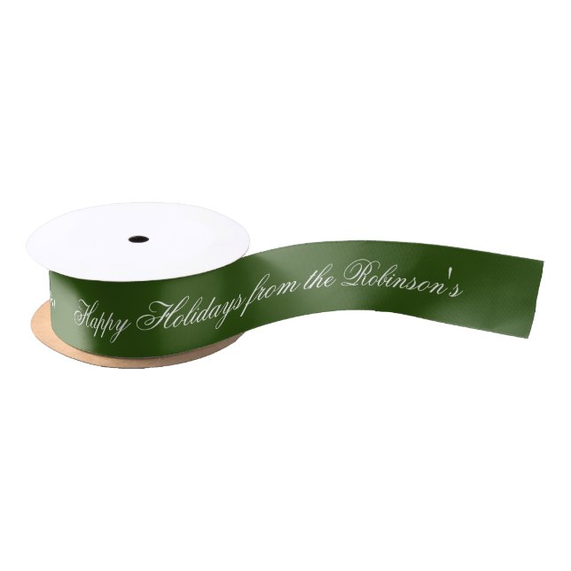 DIY Green Color #325513 Script Font Satin Ribbon (Spool)