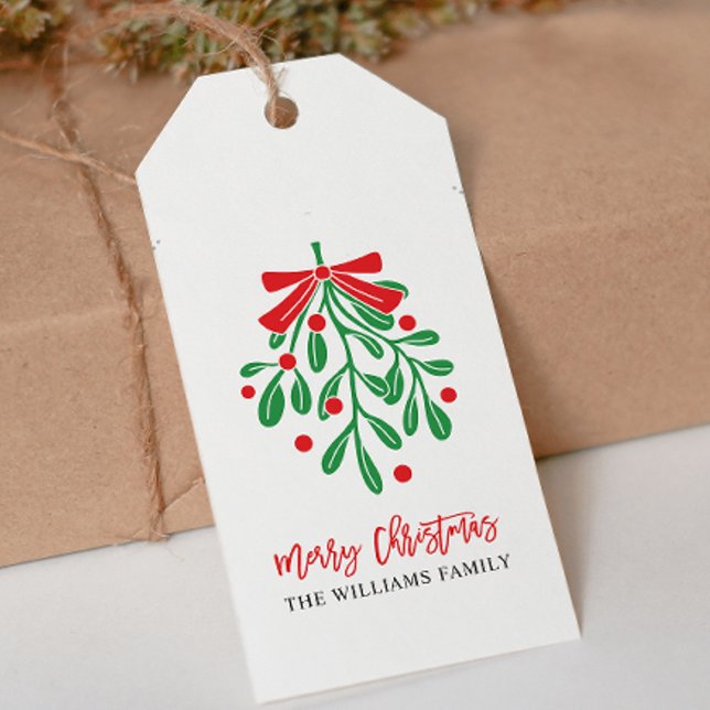 DIY GREEN RED MISTLETOE MERRY CHRISTMAS GIFT TAG (MERRY CHRISTMAS SCRIPT GREEN RED MISTLETOE AND FAMILY NAME DIY CUTTING LINES CHEAPEST)
