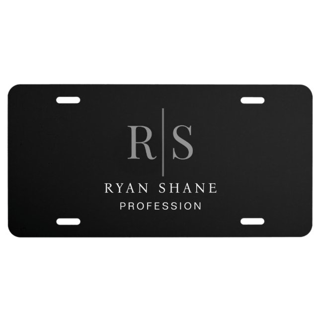 DIY Grey Initials, Business Name, Promo Black/Grey License Plate (Front)