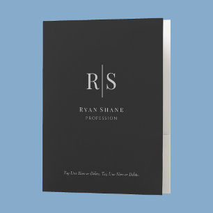 DIY Grey Initials, Business Name, Promo Black/Grey Pocket Folder