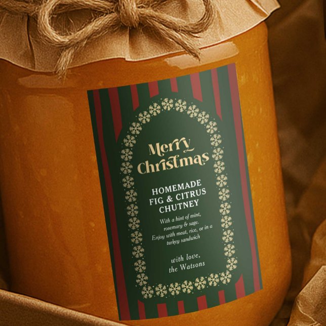 DIY Handmade Christmas Gift Red & Green Stripes Food Label (Vintage DIY Handmade Christmas gift product label in red and green with retro fonts)