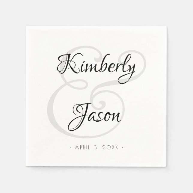 DIY His & Her Names, Script Lettering, Wedding Napkins (Front)