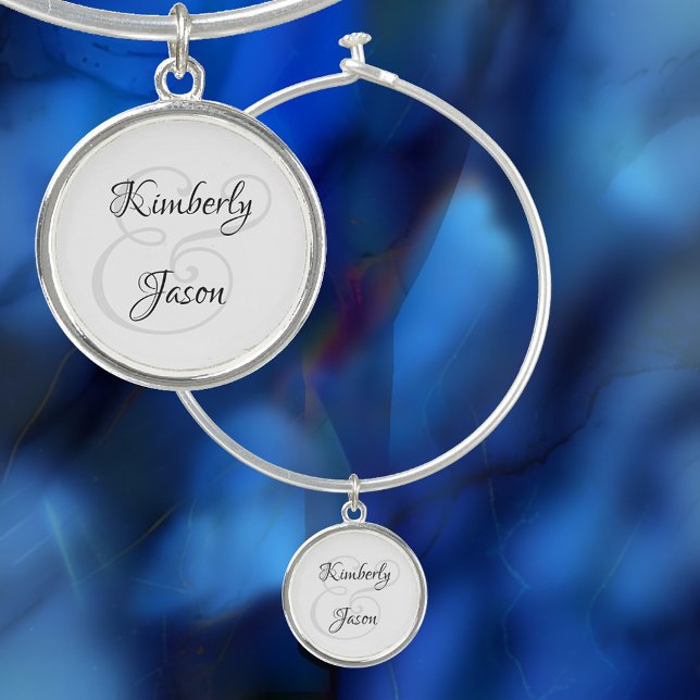 DIY His & Her Script Names, Black & Grey Silver Bangle Bracelet (Creator Uploaded)