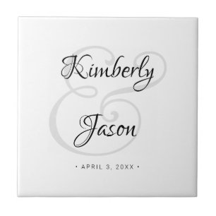 DIY His & Her Script Names, Black & Grey Wedding Ceramic Tile