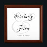 DIY His & Her Script Names, Black & Grey Wedding Gift Box<br><div class="desc">His and her names in beautiful black and grey script lettering and date for an elegant design on white background. Click “Customize” to change colors and type styles.</div>