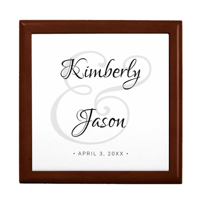 DIY His & Her Script Names, Black & Grey Wedding Gift Box (Front)