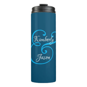 DIY His/Her Script Names Sky Blue/White Ocean Blue Thermal Tumbler