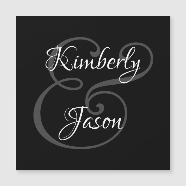 DIY His & Her Script Names, White & Grey on Black (Front)