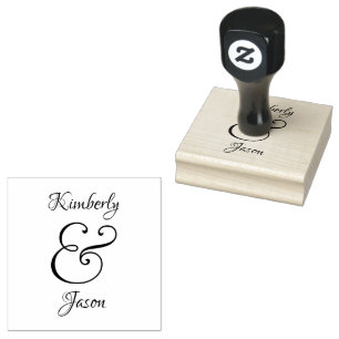 DIY His & Her Script Names, White & Grey on Black Rubber Stamp
