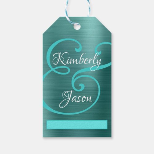 DIY HisHer Script Names WhiteTeal Teal Metal Gift Tags