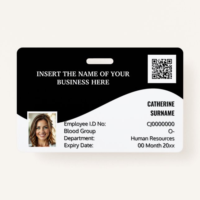 DIY ID card black white modern photo logo template Badge (Front)