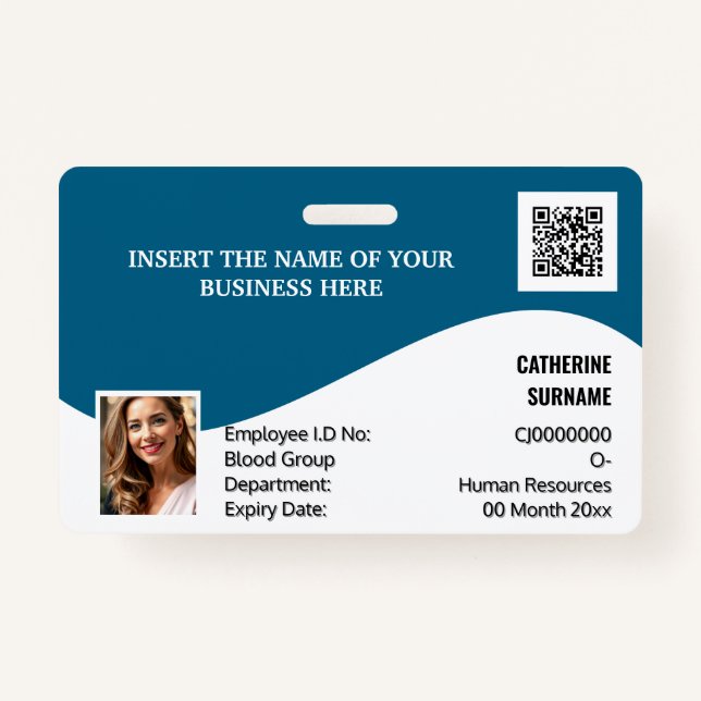 DIY ID card blue white modern photo logo template Badge (Front)