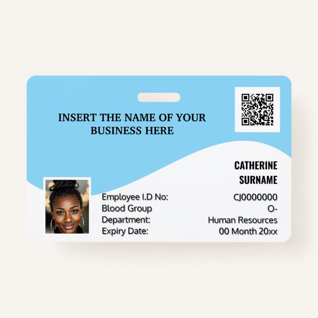 DIY ID card blue white modern photo logo template Badge (Front)