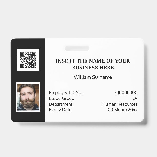 DIY ID card classic simple photo logo black white Badge (Front)