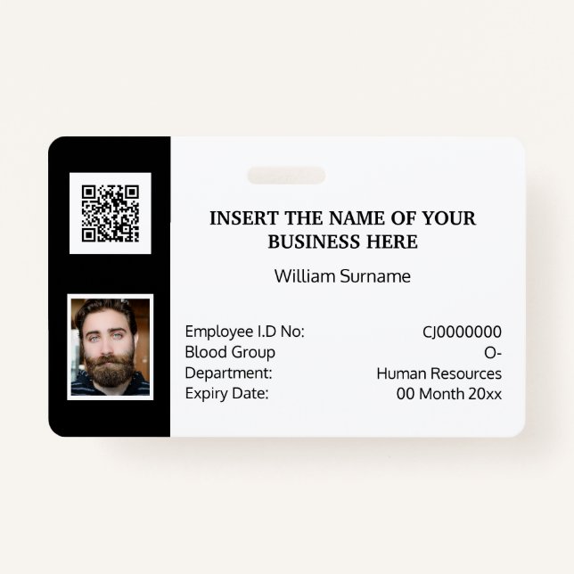 DIY ID card classic simple photo logo black white Badge (Front)