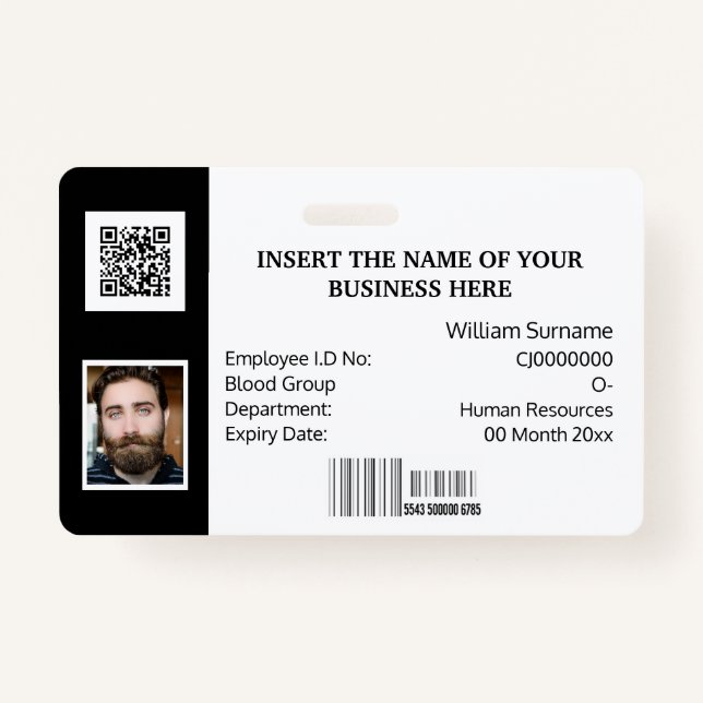 DIY ID card classic simple photo logo black white Badge (Front)