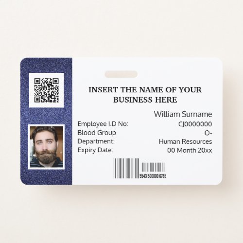 DIY ID card classic simple photo logo blue white Badge