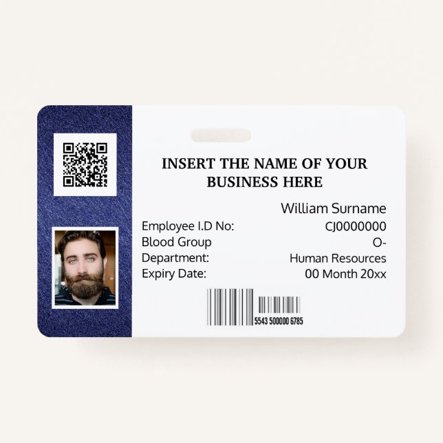 DIY ID card classic simple photo logo blue white Badge (Front)