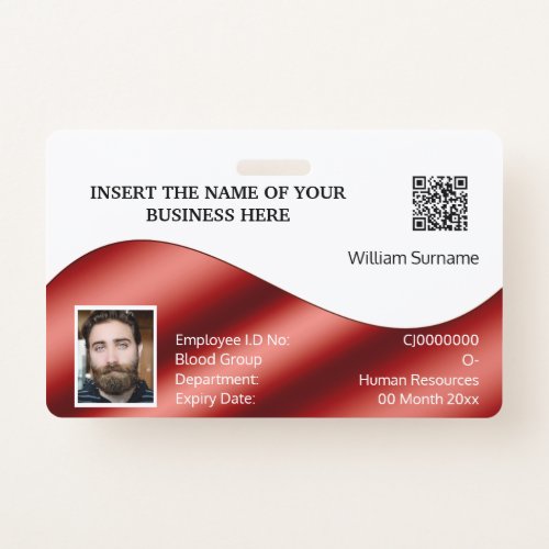 DIY ID card faux red white  photo logo Badge