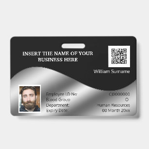 DIY ID card faux silver black photo logo Badge