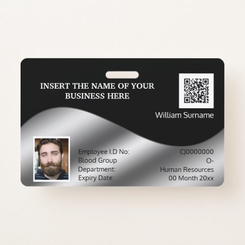 DIY ID card faux silver black  photo logo Badge