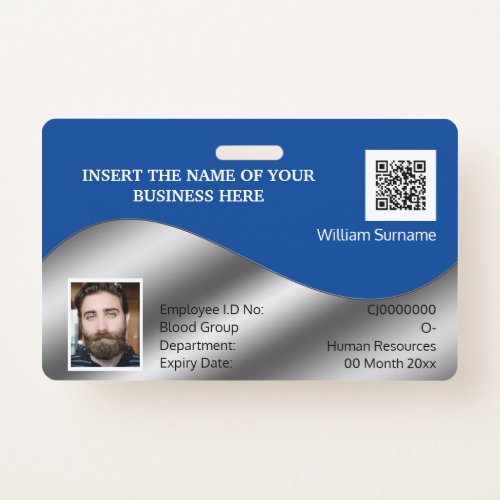 DIY ID card faux silver blue  photo logo template Badge