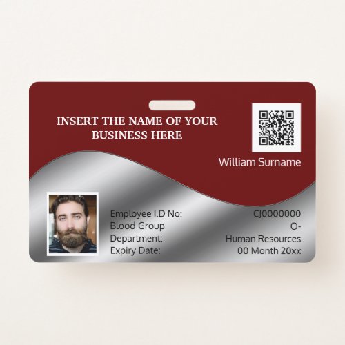 DIY ID card faux silver maroon photo logo template Badge